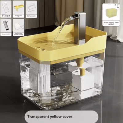 Inspire Curations CrystalFlow Transparent Cat Water Fountain With USB Filter Pump yellow usb