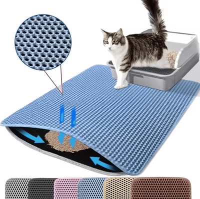 Inspire Curations CleanStep Waterproof Double Layer Cat Litter Mat blue 40x50cm