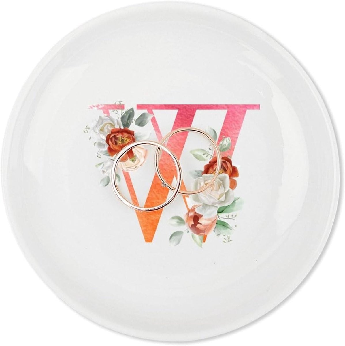 Keramische Sieradenschaal met Monogram - Wit - Diameter: 10 cm