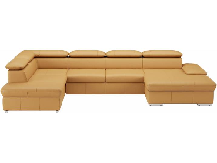 Wohnlandschaft, NaturLEDER®, Gelb, 349×226 cm, Mit Bettfunktion & Arm- & Kopfteilverstellung, Sitzplätze: 8, sit&more
