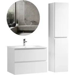 Alpenberger Badmöbel Set mit Hochschrank und Badspiegel | Waschbecken mit Waschbeckenunterschrank | Waschtisch mit Unterschrank Badezimmermöbel Bad