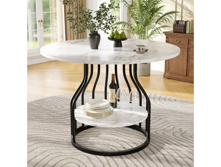 Abrihome Table à manger ronde - 4 places - Ø80cm - avec rangement - noir