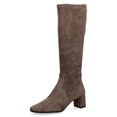 Stiefel CAPRICE, Damen, Gr. 38, XS-Schaft, beige (braun), Textil, Schuhe Stiefel, Blockabsatz, Abendschuh, Langschaft-Stiefel mit Innenreißverschluss