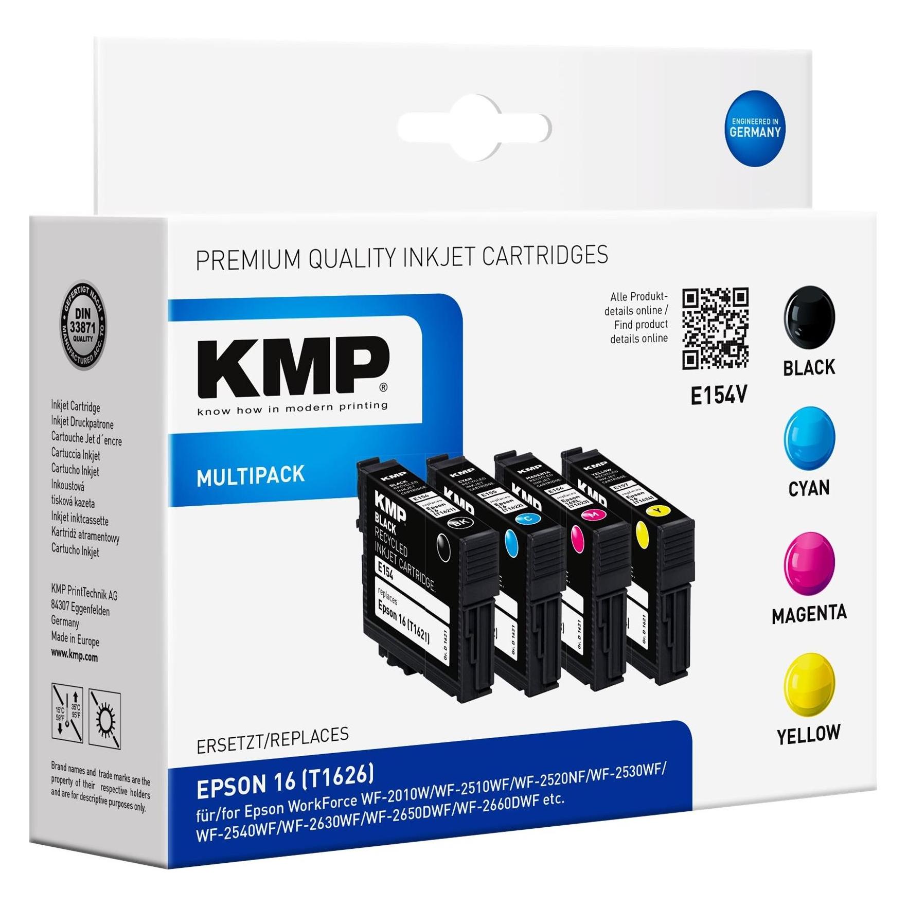 KMP E154V Multipack BK/C/M/Y kompatibel mit Epson T 162 (BK, C, M, Y) (1621,4850)