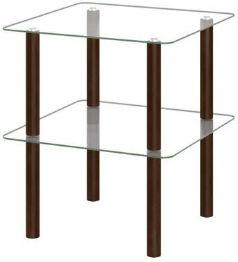 Costway 2-Tier Square End Table with Shelf and Clear Tempered Glass Top-Brown