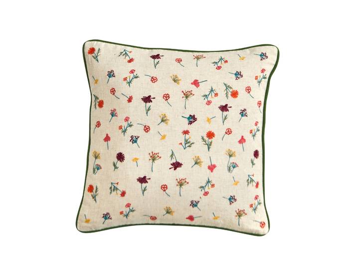 Coussin coton lin broderie fleurie - Blancheporte
