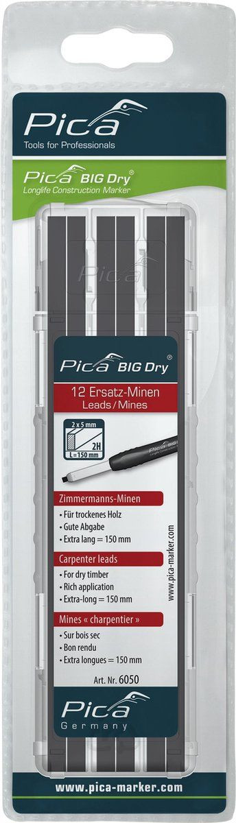 Pica 6050 BIG Dry Navulling Carpenter 2H - 12 vullingen - Grafiet