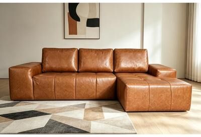 Modern Boneless Cloud Sectional Sofa with Chaise, Faux Leather Upholstery and Memory Foam by GDFStudio