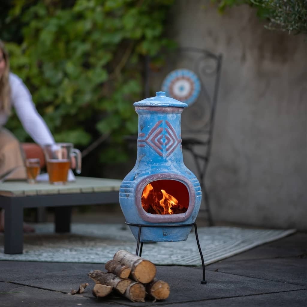 Outtrade Chiminea Colima RedFire, klei, zeeblauw/rood, model 86031