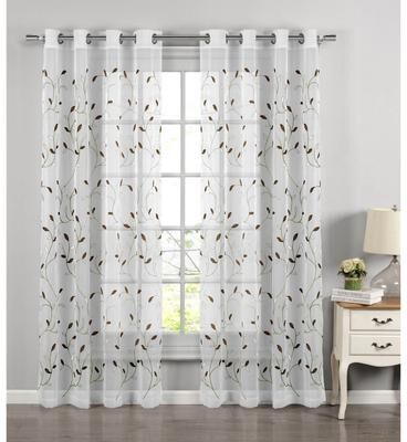 Window Elements Wavy Leaves Embroidered Sheer Extra Wide Window Curtain (Single Panel)