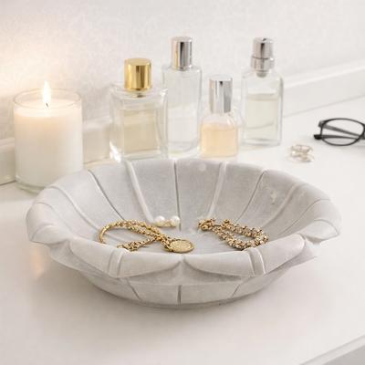 Sagebrook Home "Decorative Flower Shaped Marble Bowl - 12"", White & Ivory - 11.75"""