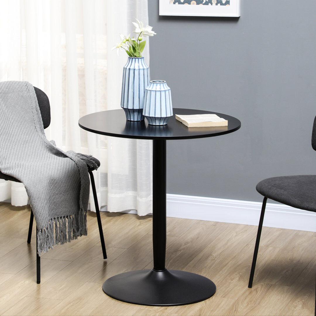 17 Stories Krishina Round Dining Table with Steel Base, Modern Kitchen Table Black