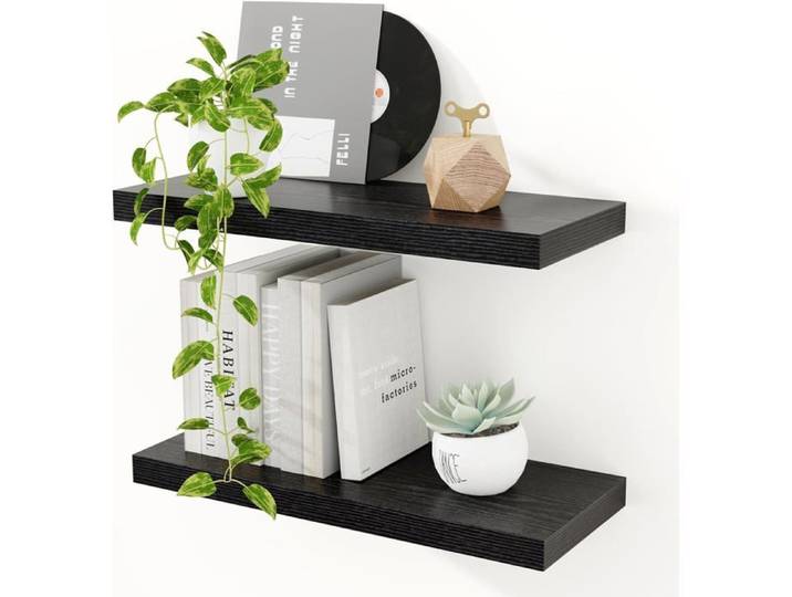 Étagère Murale Noire 40Cm Étagère Flottante Bois 23.5Cm De Large Petite Étagère Murale Bois Pour Salon Cuisine Chambre Salle