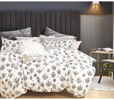 Say Yes Bedding Parsley Black/White Floral 100% Cotton Reversible Comforter Set