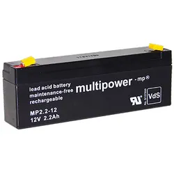 Blei-Akku Multipower MP2.3-12 (2.2-12), mit VDS-Zulassung, 4,8 mm Faston Anschluss, 12 Volt, 2,3 Ah