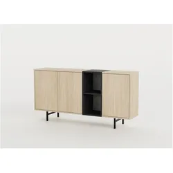 Aucune, Kommode + Sideboard, THEA Sideboard – Pusula & Schwarz – 3 Türen – 2 Einlegeböden – 180 x 40 x 80 cm