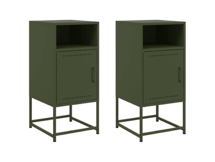Fisinber Nachttisch 2er Set Olivgrün 36x39x78 cm Stahl Beistelltisch Robuste Nachtschränke aus Stahl im Industrie-Design für Schlafzimmer und Wohnzimmer mit viel Stauraum.