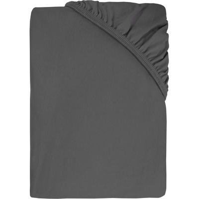 Spannbettlaken DYCKHOFF "Uni", grau (anthrazit), B:90cm L:200cm, Jersey, Obermaterial: 95% Baumwolle, 5% Elasthan, Bettlaken, Spannbettlaken, Angenehm weich, besonders flexibel, bis 25cm Matratzenhöhe