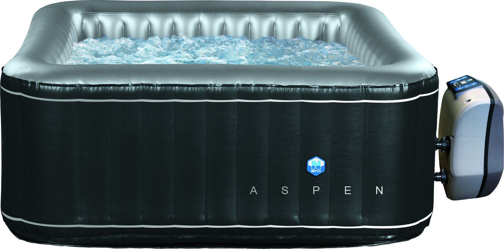 JUNG ASPEN SPA Whirlpool 168x168cm - Selbstaufblasbarer Outdoor & Indoor Pool für 4 Personen - Beheizt, Antibakteriell, Energieeffizient (A)
