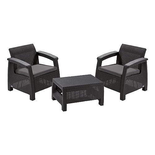Keter Corfu Balkonset in grafietkleur met fauteuil, tafel en zitkussen