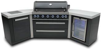 Mont Alpi MAi805-BSS45FC 6-Burner U-Shaped 45° Corner Black Stainless Steel Outdoor Kitchen Island Grill with Fridge Cabinet