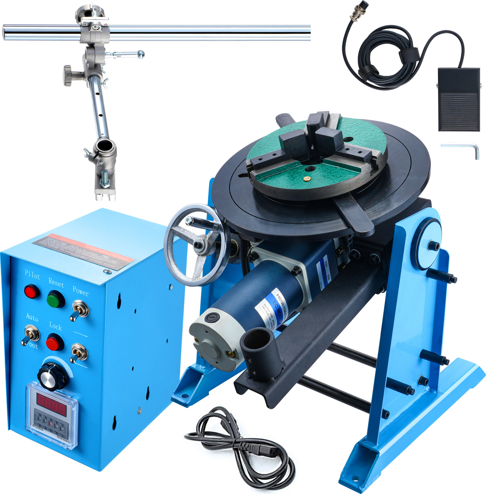 SucceBuy 50KG Drehschweißpositionierer, 0-90° einstellbarer Drehtisch, 0,5 - 6 U/min, 120 W, 12,4" 3-Keilspannfutter & Brennerhalter. Ideal für Schneiden, Schleifen, Montage und Prüfung