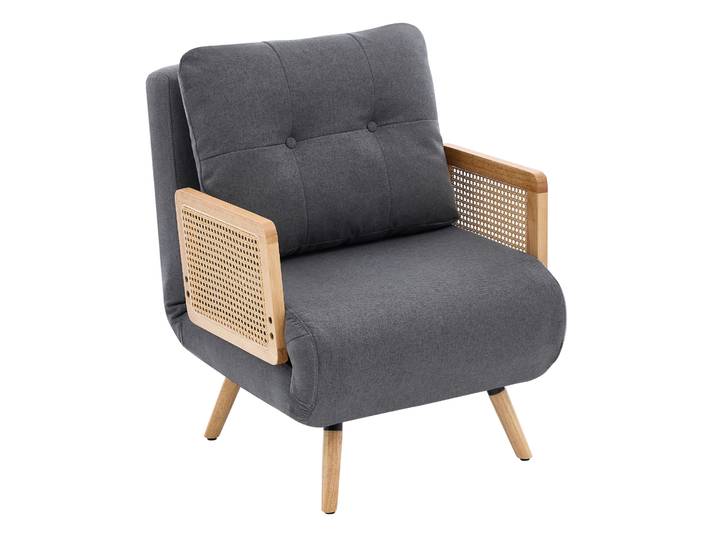 Fauteuil Convertible 3-en-1 Avec Fonction Lit\, Dossier Inclinable 5 Positions\, Accoudoirs En Rotin\, Gris