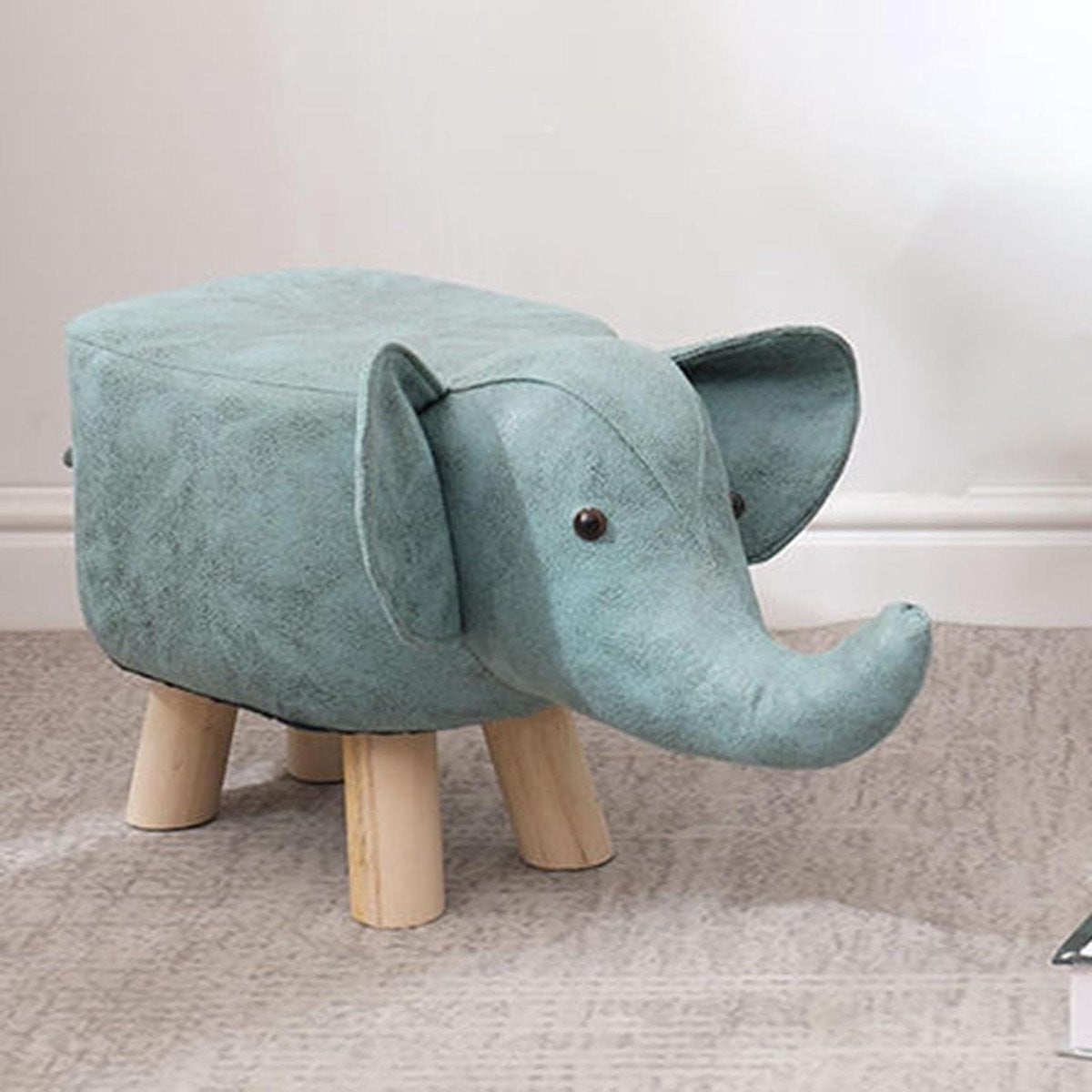 Olifant Voetenbank en Decoratief Krukje met Massief Houten Frame - Groen
