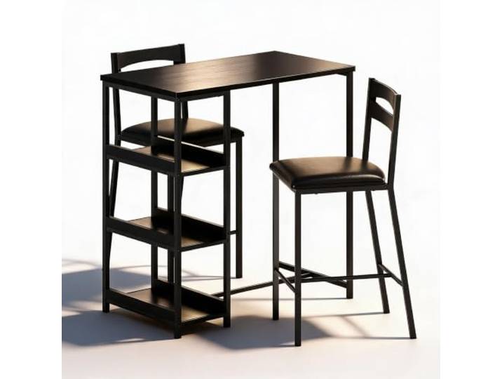 GarveeLife 3-teiliges Esszimmer-Set für 2 Personen Platzsparendes Esszimmer-Set mit Tisch und 2 gepolsterten Barhockern für Küche, Apartment oder Studio, Schwarz1