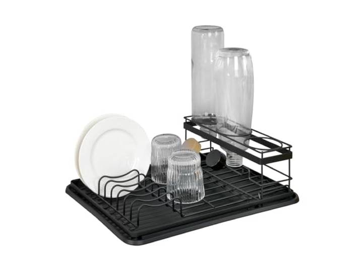 WENKO Amy Égouttoir à Vaisselle avec Porte-Bouteilles\, pour évier\, Composants Amovibles\, Plateau en Plastique recyclé\, Noir