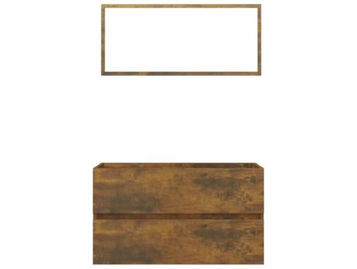 POUFGDR Badezimmermöbel-Set, 2-teilig, Eichenrauchfarben Hängeschrank unter der Spüle, Spiegel, Holz, Hängeaufbewahrung, ohne Platz auf dem Boden