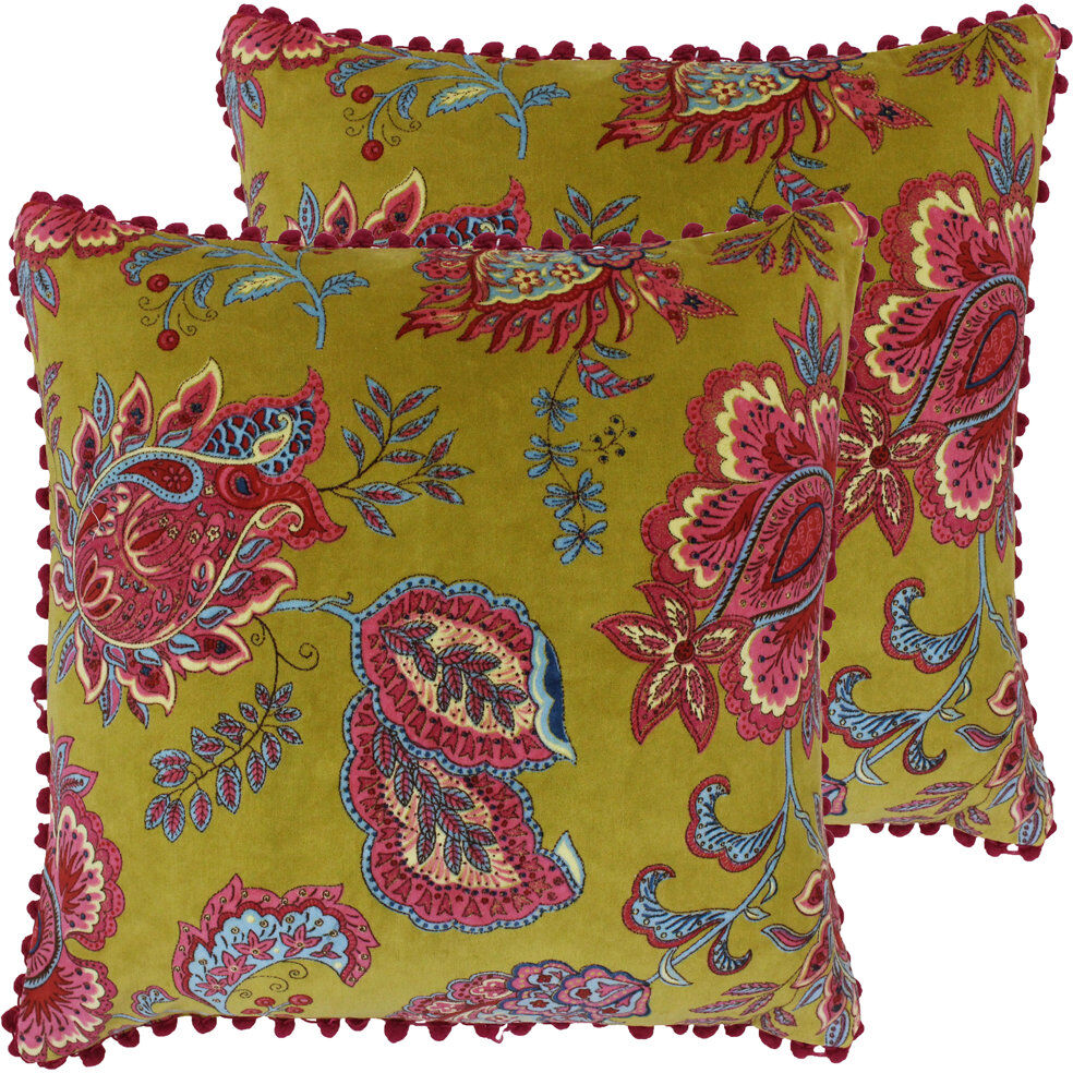 Paoletti Malisa Floral Square Cushion Lemon Curry/Polyester 50cm H X 50cm W X 3cm D
