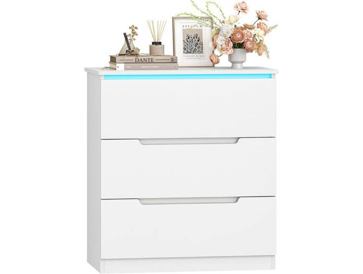 Commode Meuble latéral avec Bande Lumineuse LED Commode à 3 tiroirs Style Moderne Convient pour Le Salon et la Chambre Blanc