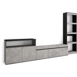 SKRAUT HOME Wohnzimmer-TV-Schrank, Wohnzimmer-Wandsystem, 310x35x186cm, Für TVs bis 65“, Möbelset, Moderner Stil, Zementgrau _ 102_1