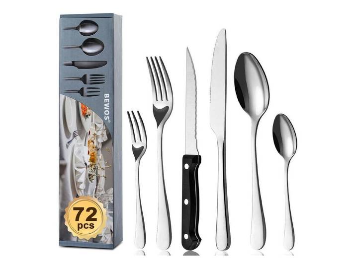 LuxusKollektion Besteck-Set Besteckset 72teilig Edelstahl Steakmesser Service Silver 72 Stück