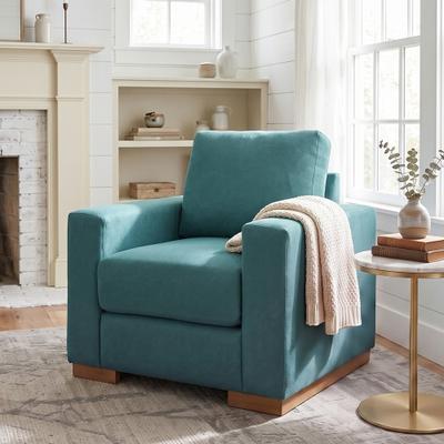 Accent Chair Upholstered Armchair Block Style Accent Chair Sofa Chair with Rubber Wood Base
