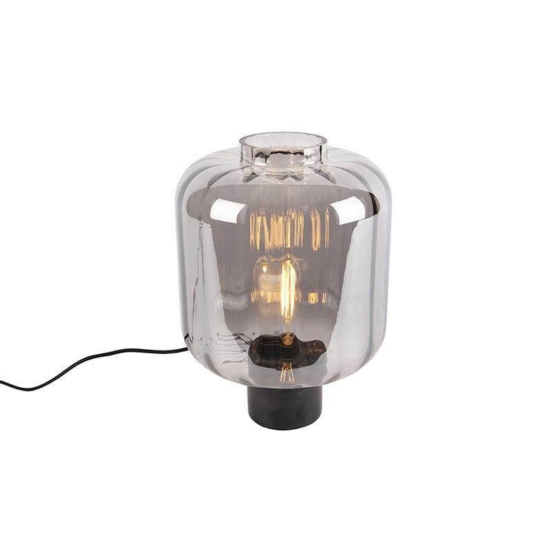 Dimbare design tafellamp Qazqa met grijs glas en marmeren voet, zwart