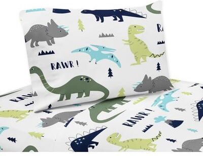 Blue and Green Mod Dinosaur Collection Twin and Queen Sheet Sets by Sweet Jojo Designs - Multi