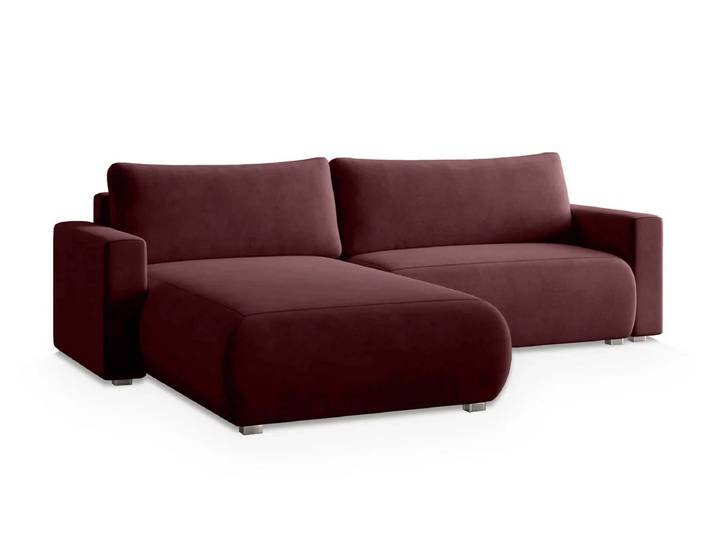 Bordeauxfarbenes ausziehbares Ecksofa MONORA, beidseitig.