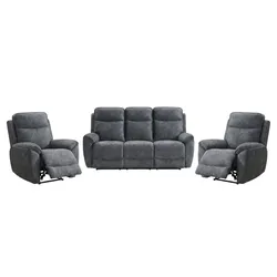 SITZGARNITUR Dolce, Sofa+zwei Sesseln mit Relaxfunktion, Dunkelgrau, Velours