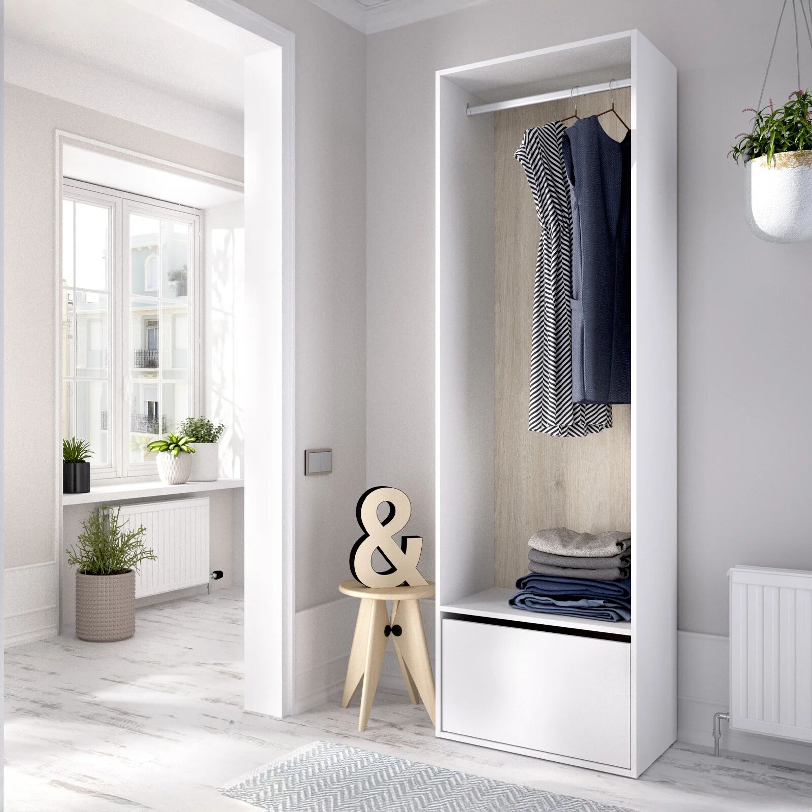 garneroarredamenti Cabina armadio 60x205h cm con scarpiera bianco rovere Vixa