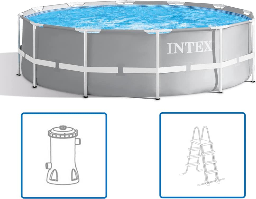 Intex 26716GN, Gerahmter Pool, Erwachsener & Kind, Leiter, Wetterfestigkeit, Blau, Grau