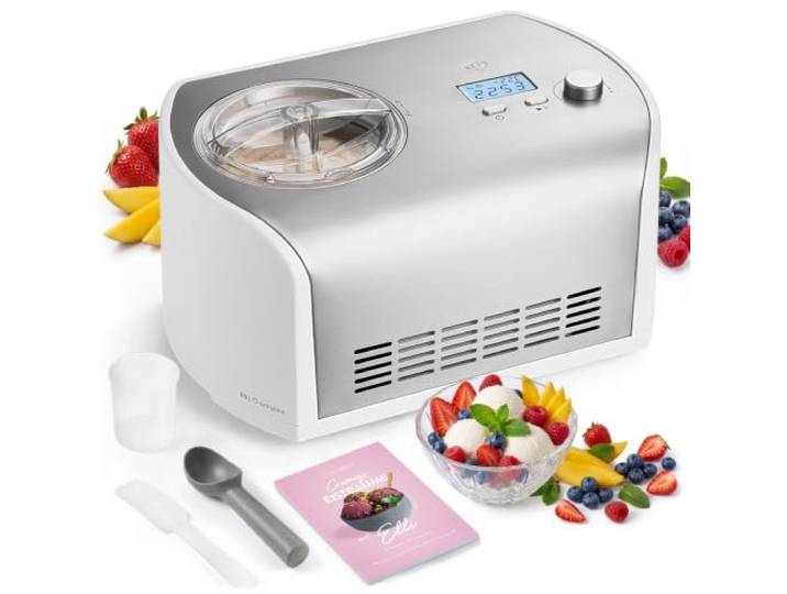 SPRINGLANE Eismaschine Elli 1,2 L mit selbstkühlendem Kompressor 135 W, Eiscrememaschine aus Edelstahl mit entnehmbarem Eisbehälter, inkl. Rezeptheft