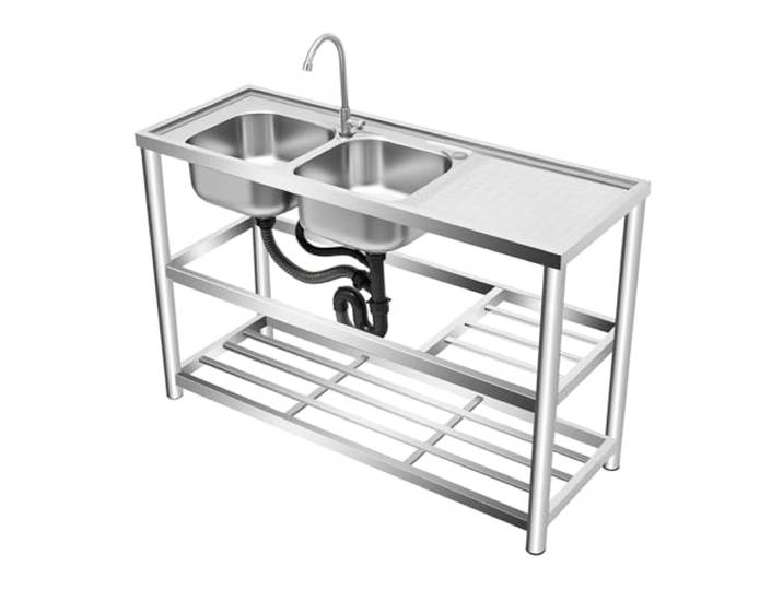 KKVUIIFF - Edelstahl Spültisch, Freistehende Edelstahlspüle, 2 Becken (Links), Gewerbliche Spülbecken, für Waschküche Outdoorküche