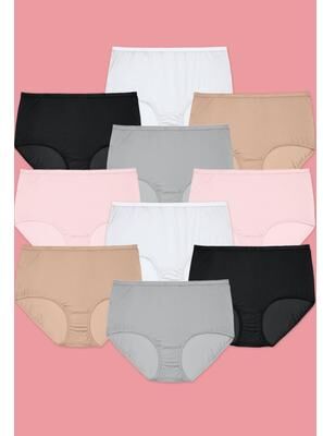 Plus Size Women's Full Coverage Cotton Brief 10-Pack by Comfort Choice in Basic Pack (Size 10) Underwear