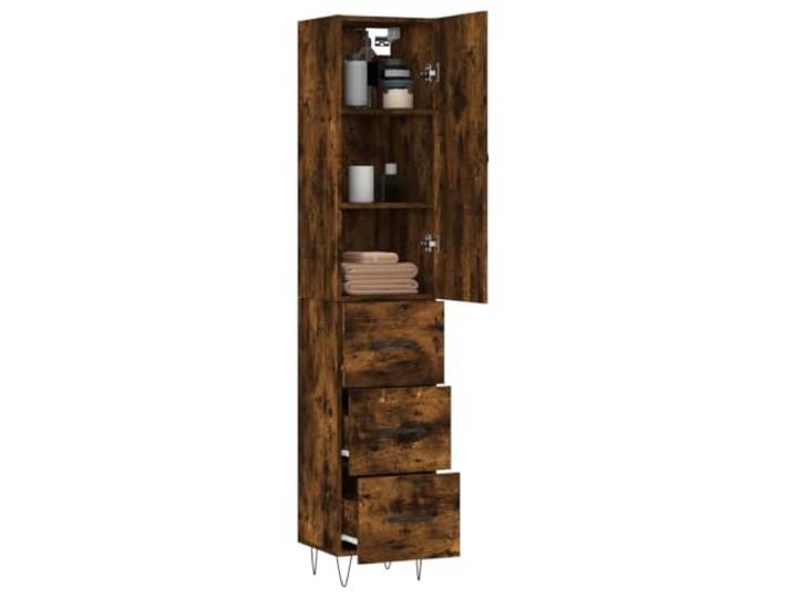 KTHLBRH Anrichte Eiche Rauch 34,5 x 34 x 180 cm Holz mehrschichtig Metallfüße, großer Stauraum, Staubschutztür, inklusive Wandbefestigung