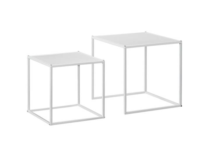 Homcom 2Er-Set Couchtisch, Eckiger Beistelltisch, Kaffeetisch mit Stahlgestell Weiß, Metall, Quadratisch, eckig, 40x40x40 cm, Wohnzimmer, Wohnzimmertische, Couchtische