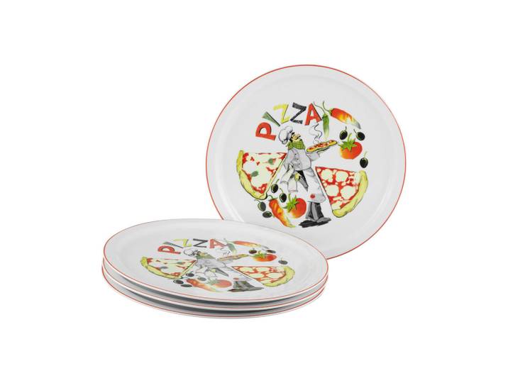 Creatable Pizzatellerset Milano Luigi, Mehrfarbig, Keramik, 4-teilig, rund, lebensmittelecht, stapelbar, Geschirr, Teller, Teller-Sets