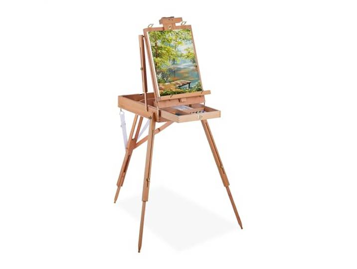 Relaxdays veldezel met kist, volwassenen, verstelbare schildersezel, draagbaar, driepoot, groot, hout, koffer, natuur