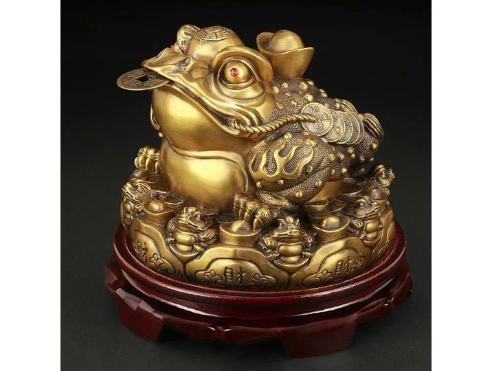 430 Fengshui Wealth Toad en Cuivre Couleur Or, Décoration Financière, Cadeau d'Ouverture, Toad du Baguaire, Décoration pour Salon et Bureau